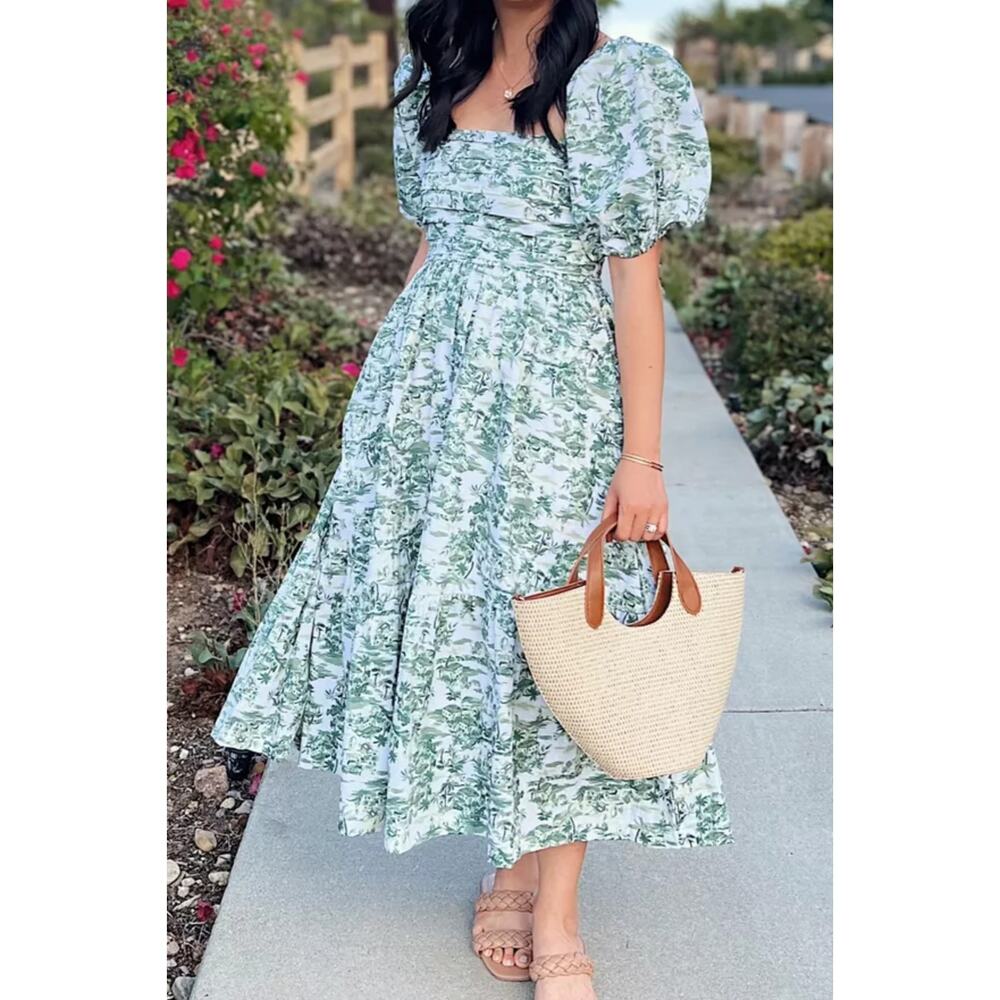 Abercrombie & Fitch Emerson Poplin Puff Sleeve Midi Dress Olive XXLP